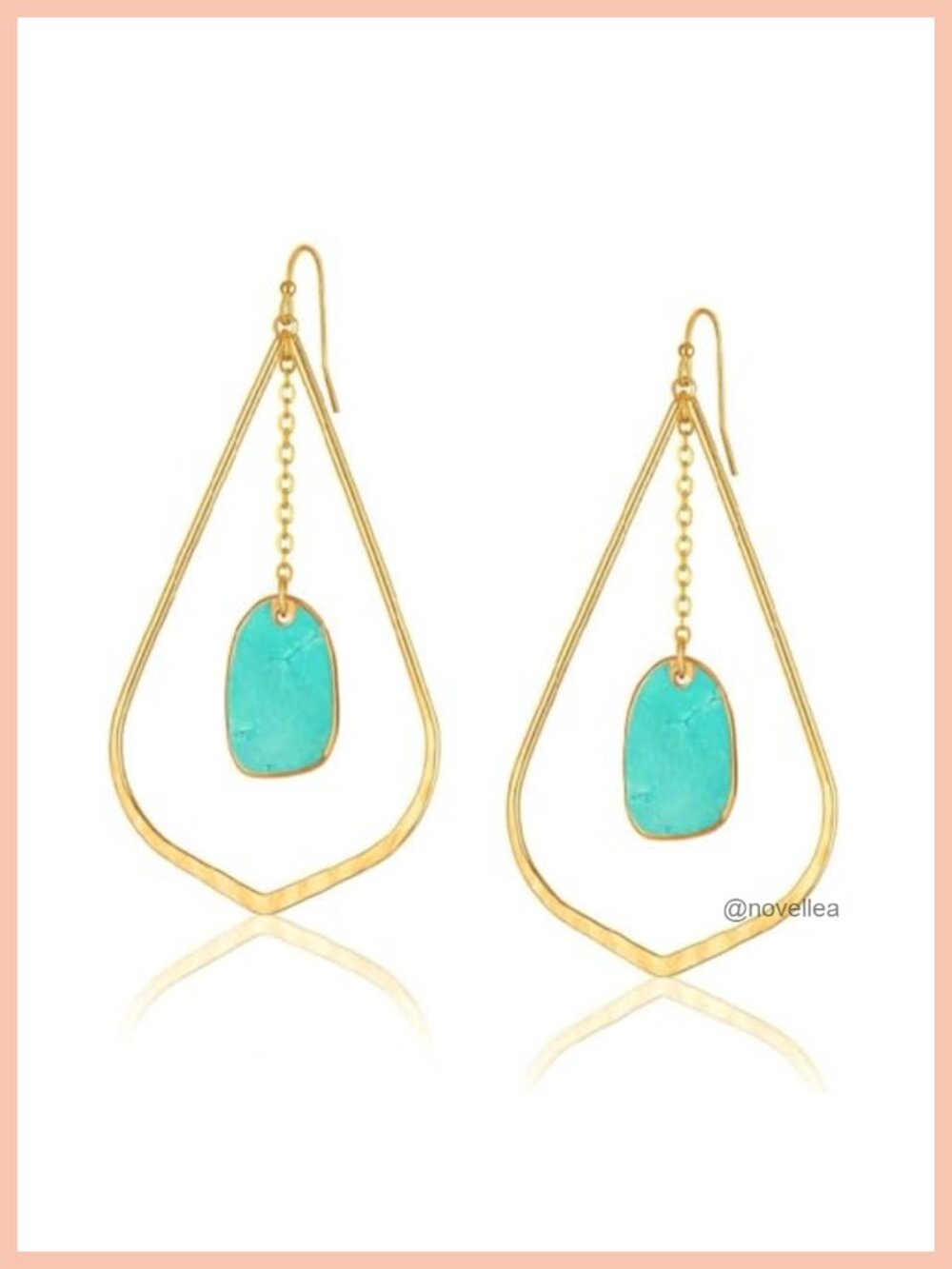 14k Gold Plated Turquoise Teardrop Chain Dangle Earrings